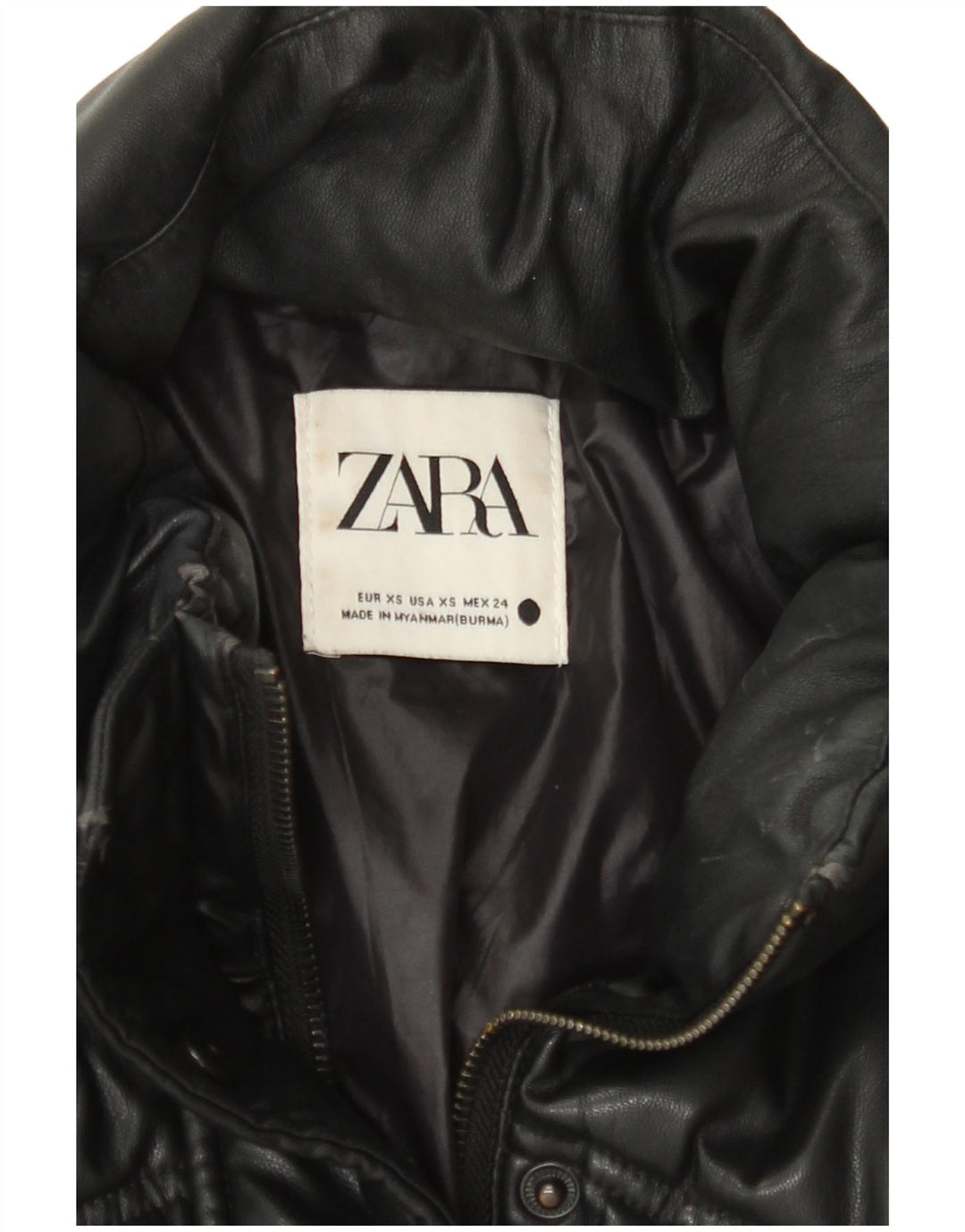 ZARA Womens Oversized Faux Leather Padded Jacket UK 6 XS Black