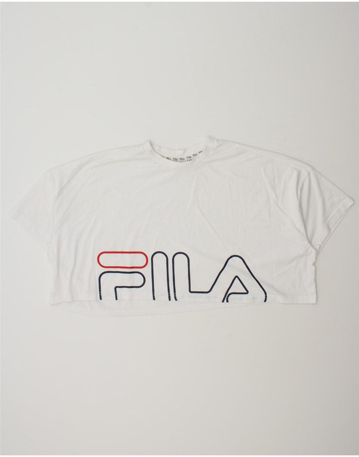 FILA Womens Oversized Crop Graphic T-Shirt Top UK 10 Small White Vintage Fila and Second-Hand Fila from Messina Hembry 