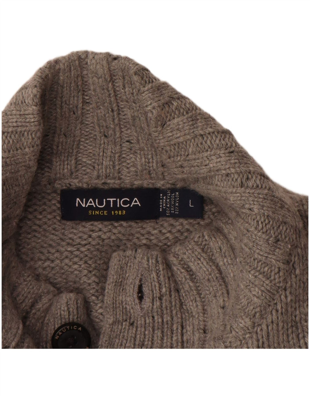 NAUTICA Maglione da uomo con collo a bottoni, grande acrilico chiazzato grigio
