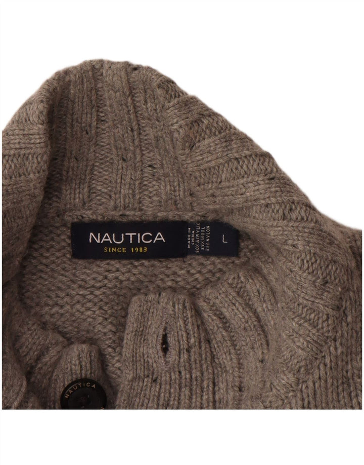 NAUTICA Maglione da uomo con collo a bottoni, grande acrilico chiazzato grigio