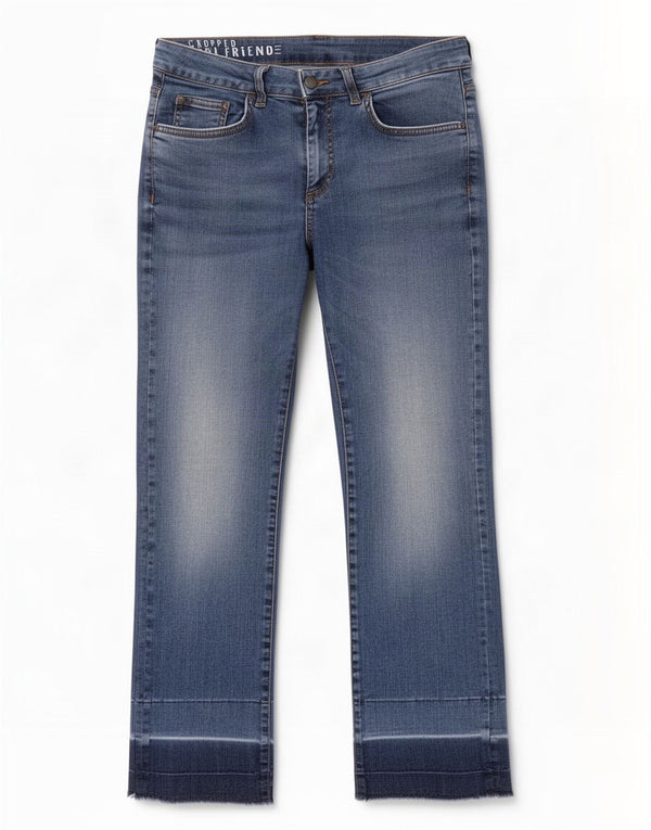 Jeans cropped Girlfriend da donna Marks & Spencer UK 10 piccoli W28 L25 blu