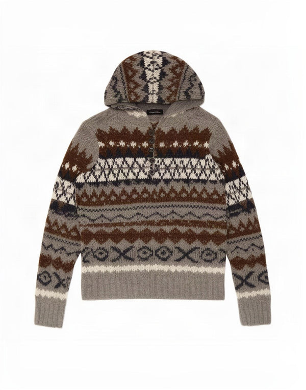 Maglione con cappuccio da uomo Zara in acrilico Fair Isle grigio medio