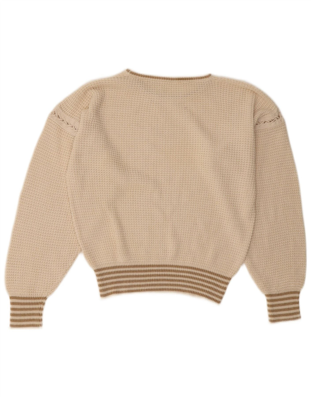 Maglione maglione girocollo corto da donna VINTAGE UK 16 grandi righe bianco sporco