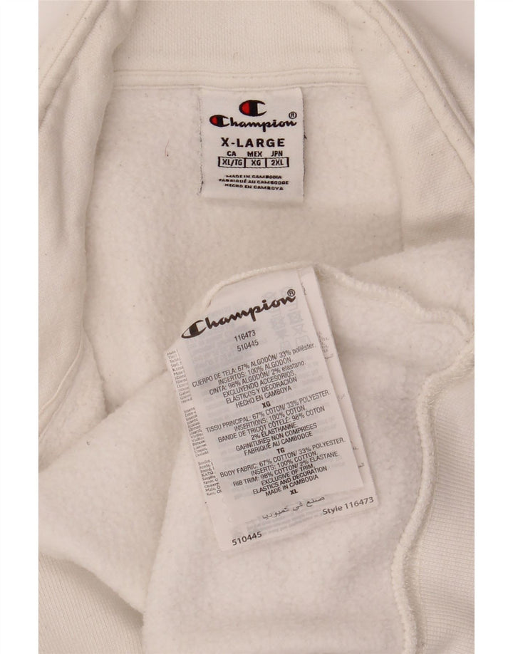 CHAMPION Mens Graphic Zip Neck Sweatshirt Jumper XL White Cotton Vintage Champion and Second-Hand Champion from Messina Hembry 