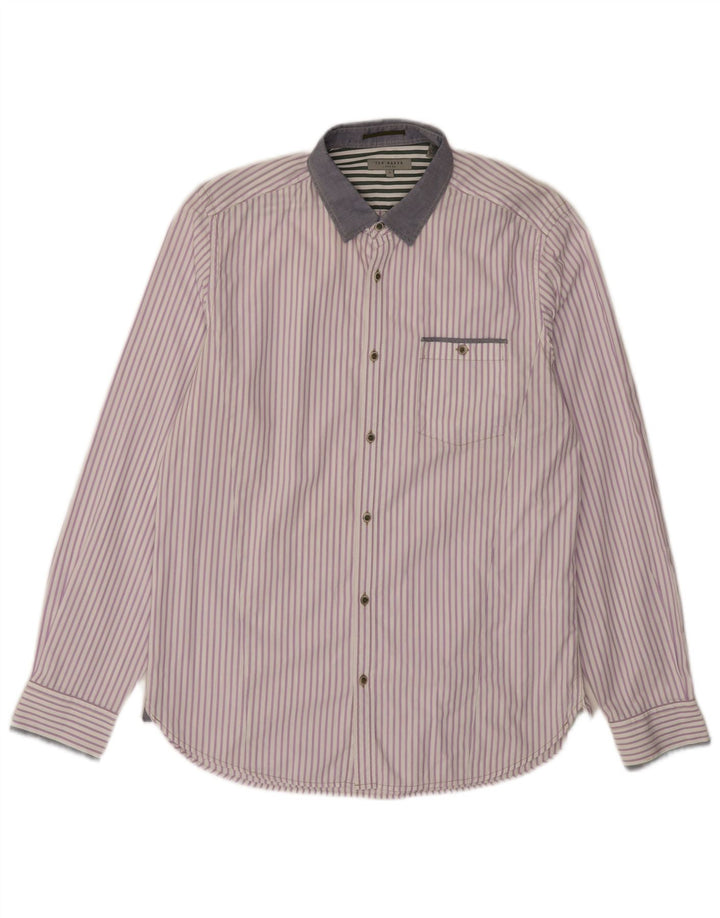 Camicia da uomo Ted Baker taglia 4 grande cotone gessato viola