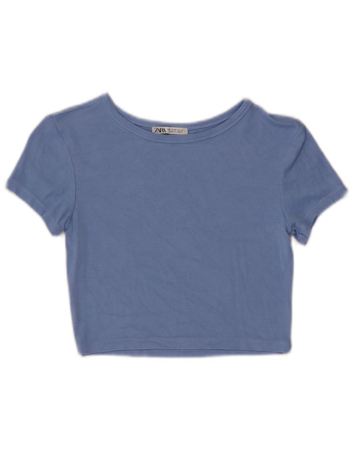 T-shirt corta da donna Zara UK 12 blu medio