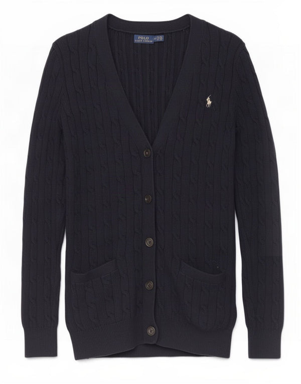 Polo Ralph Lauren Womens Cardigan Sweater UK 14 Medium Navy Blue Cotton