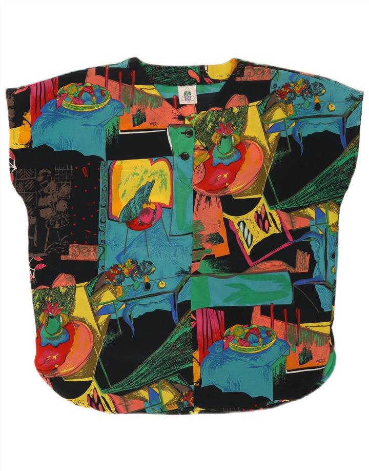 NUOVA camicetta da donna con motivo astratto FAST Top EU 42 grande poliestere nero