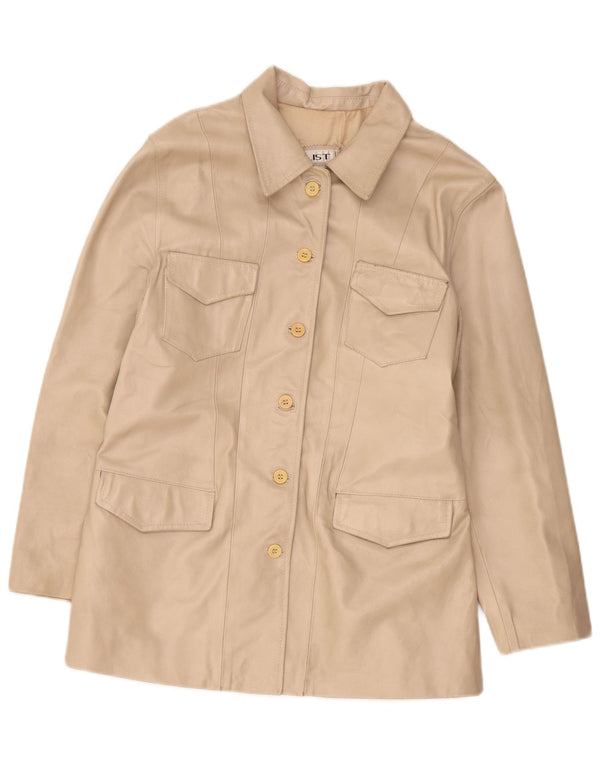Giacca in pelle vintage da donna IT 46 grande beige