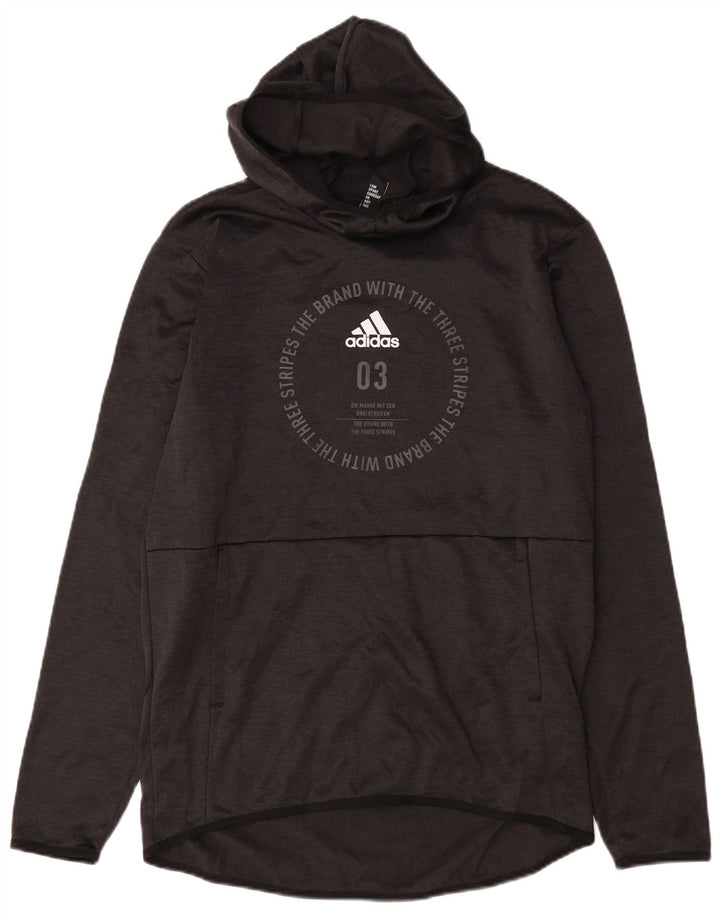 Felpa con cappuccio grafica Adidas Climawarm da uomo, media, in poliestere nero