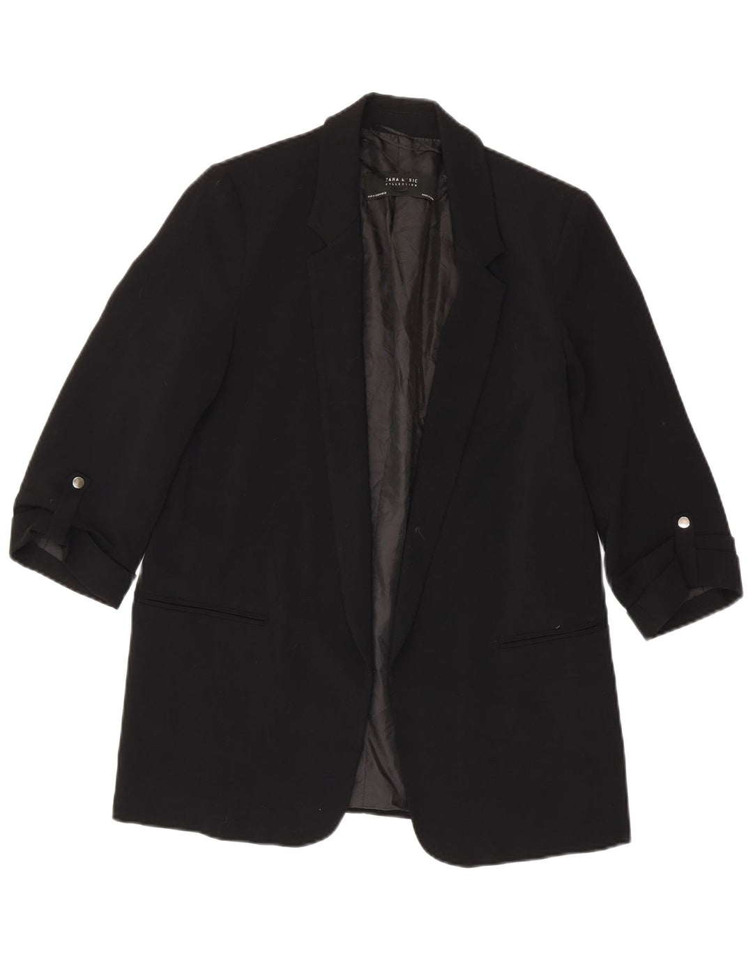 Giacca blazer aperta da donna con maniche a 3/4 Zara UK 14 poliestere nero medio