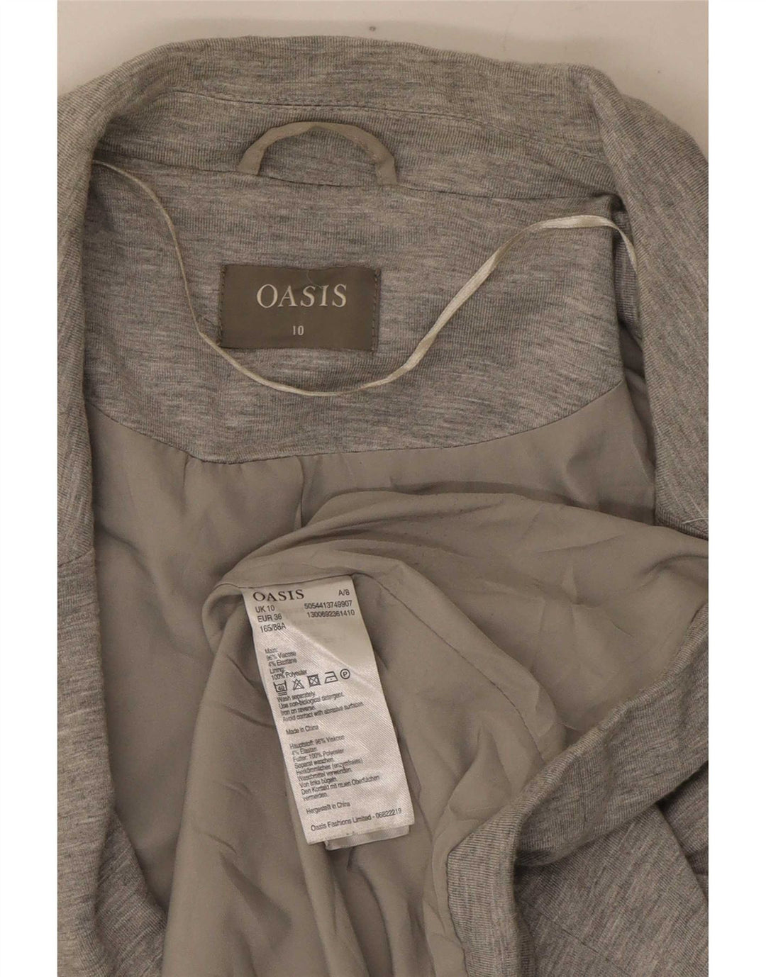 Giacca blazer a 1 bottone da donna Oasis UK 10 piccola viscosa screziata grigia