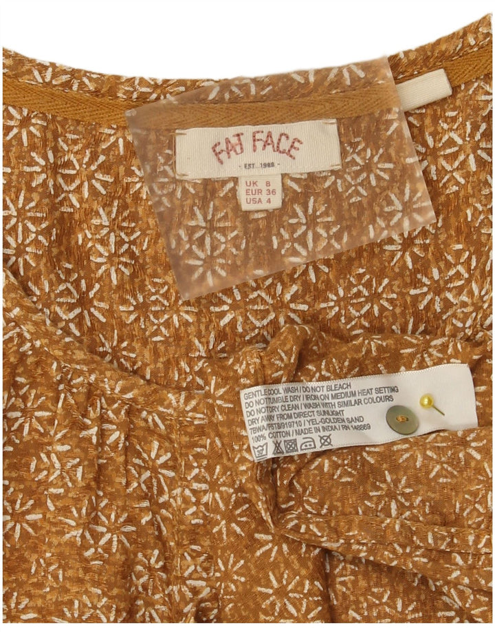 Camicia pullover con maniche a 3/4 da donna Fat Face UK 8 piccolo cotone floreale marrone