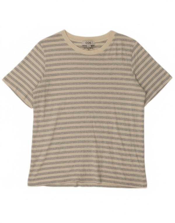 T-shirt da donna Cos Top UK 12 cotone a righe bianco sporco medio