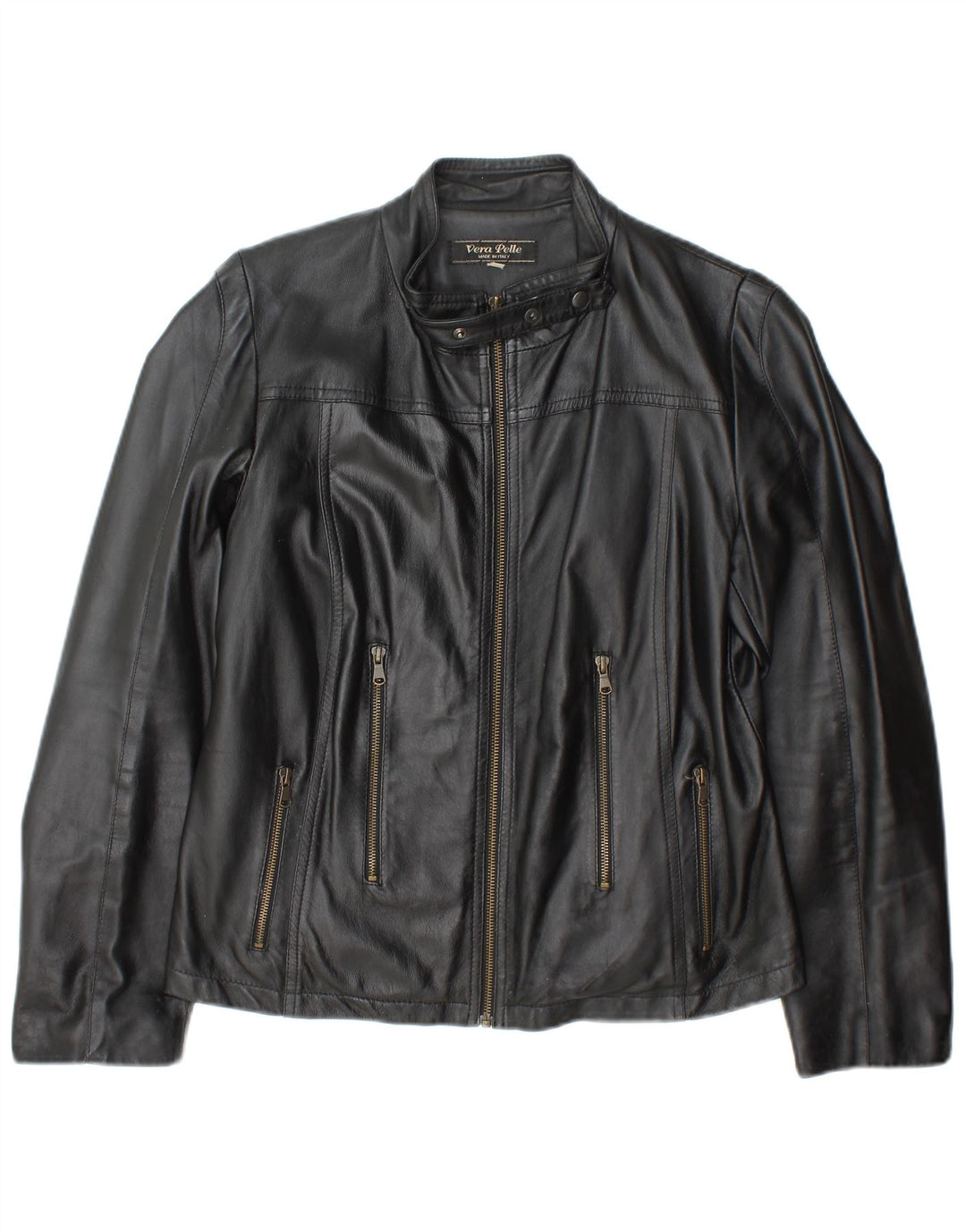 Giacca in pelle da donna vintage IT 46 grande in pelle nera