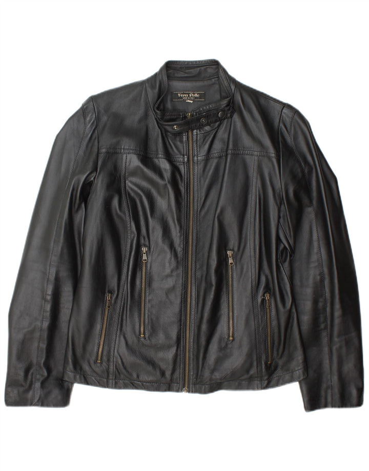 Giacca in pelle da donna vintage IT 46 grande in pelle nera