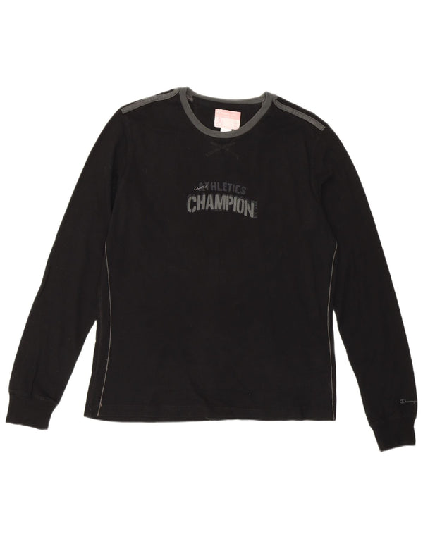 CHAMPION T-shirt grafica da donna con vestibilità Heritage UK 14 grande cotone nero
