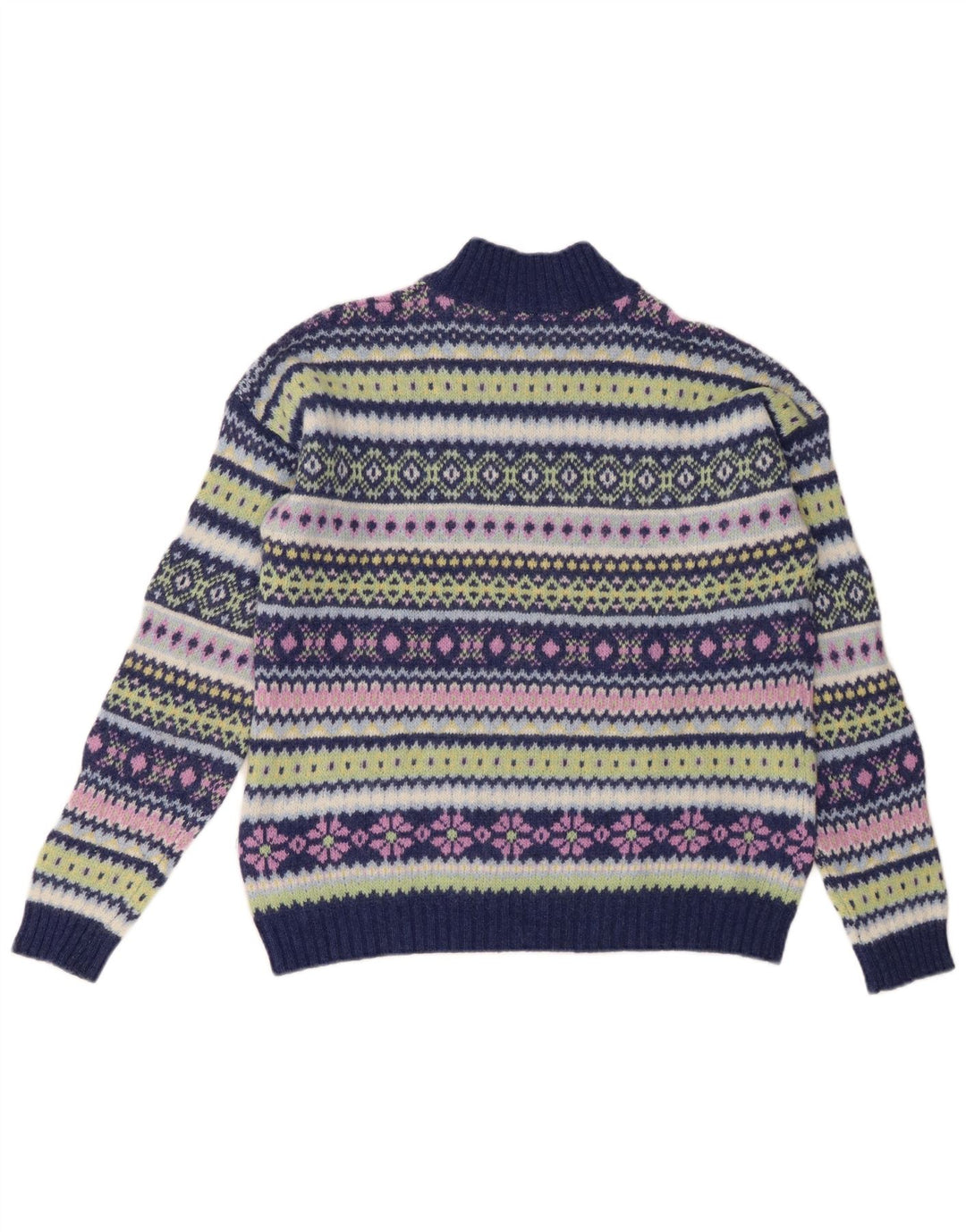 Maglione a collo alto da donna Benetton UK 16 Large Blu Navy Fair Isle