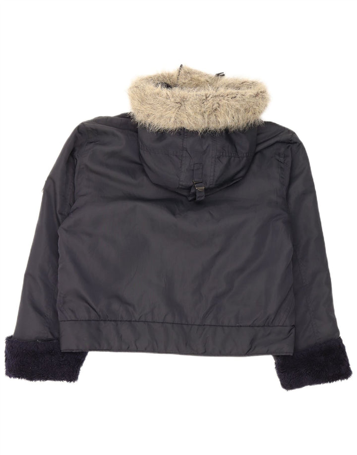 Giubbotto bomber con cappuccio da donna Dkny UK 16 grande nylon blu navy