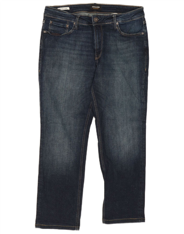 JACK & JONES Jeans dritti vestibilità regolare Clark da uomo W34 L27 cotone blu