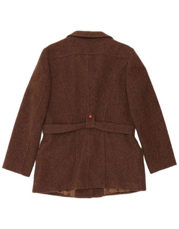 STEFANEL Womens Overcoat IT 48 XL Brown Herringbone Lambswool