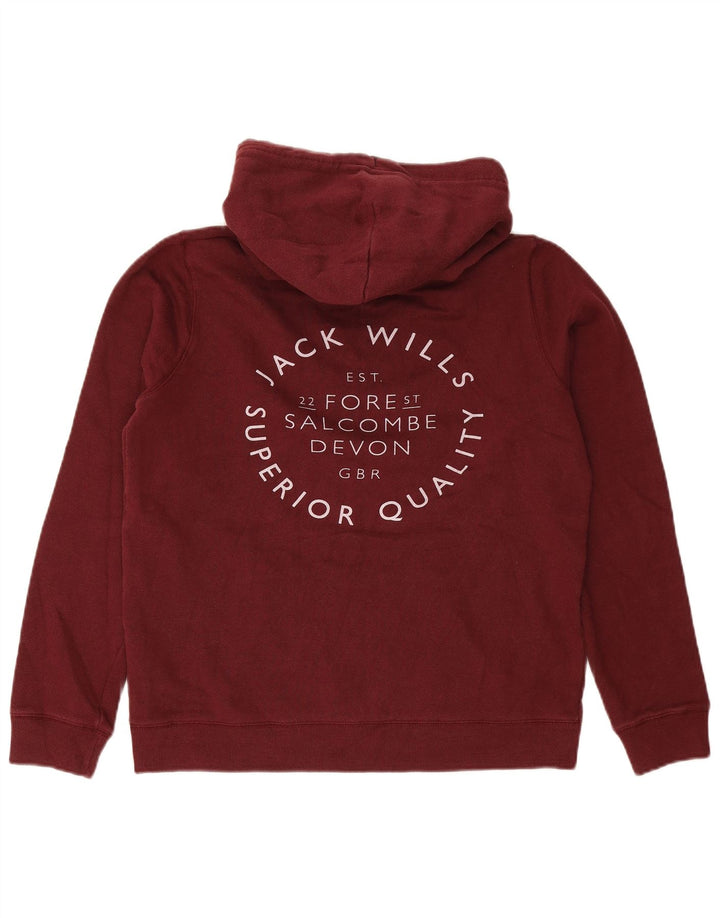 JACK WILLS Felpa con cappuccio grafica da donna UK 12 Cotone bordeaux medio