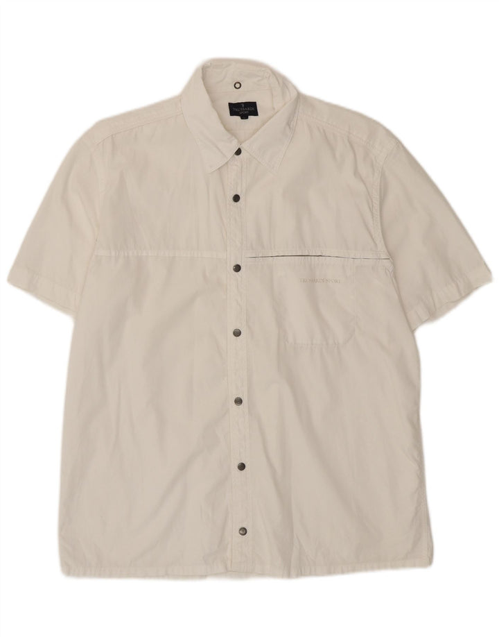 Camicia Trussardi Uomo Manica Corta Large in Cotone Bianco