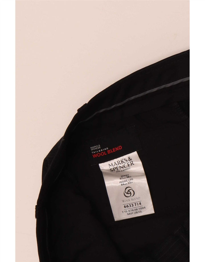 Pantaloni da abito da uomo Marks & Spencer W38 L33 Poliestere a righe blu navy