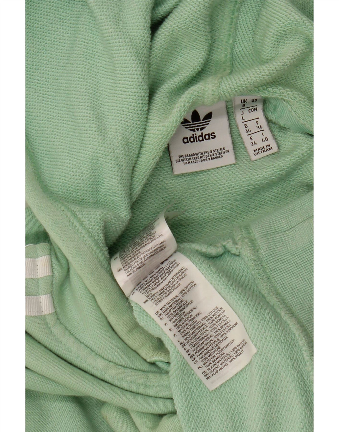 Maglione corto con cappuccio oversize da donna ADIDAS UK 8 piccolo cotone verde