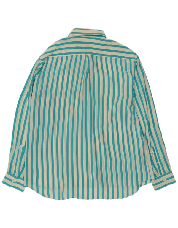 Camicia da uomo vintage taglia 17 1/2 44 XL in seta a righe turchesi