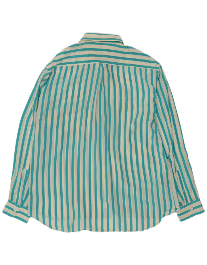 Camicia da uomo vintage taglia 17 1/2 44 XL in seta a righe turchesi