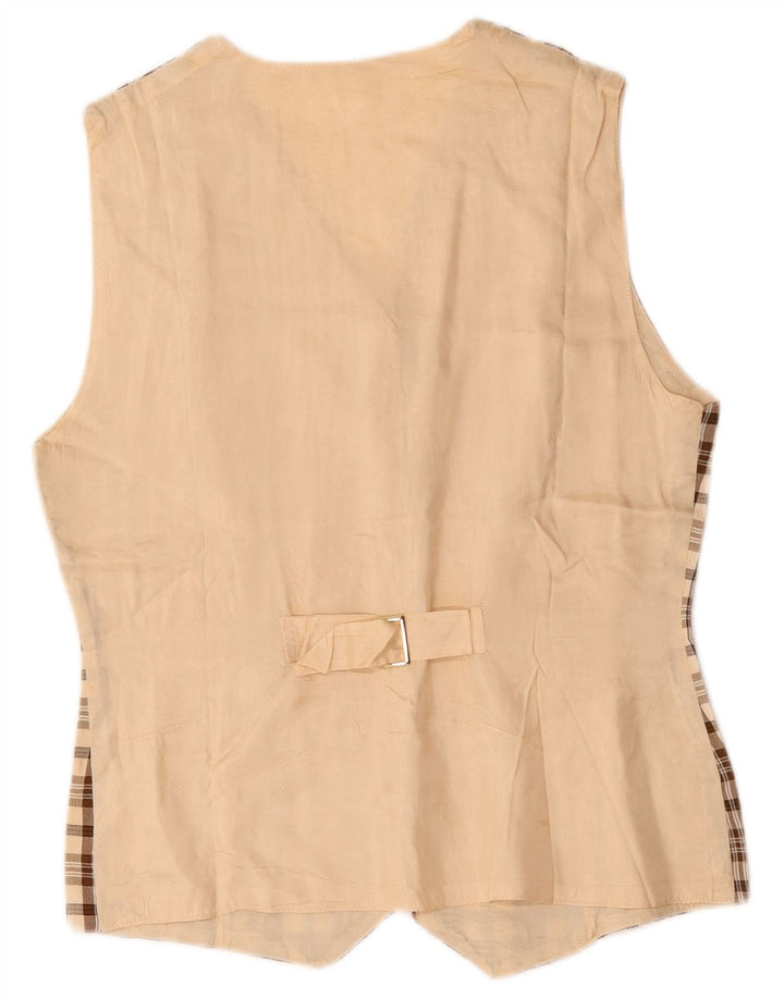 Gilet da donna vintage UK 12 a quadri beige medio