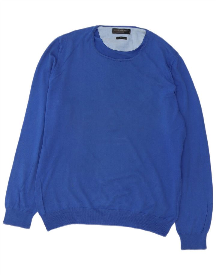 Maglione maglione girocollo da uomo Zara grande in cotone blu