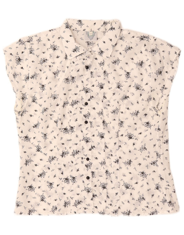 Camicetta a maniche corte da donna vintage UK 14 floreale bianco medio