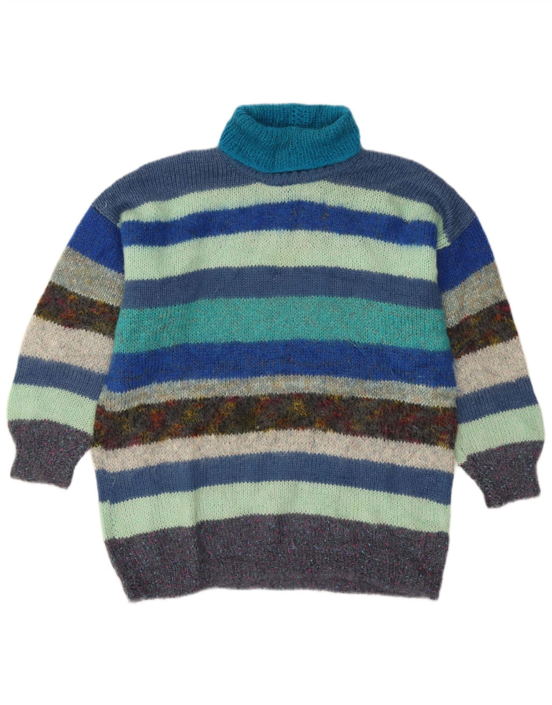 Maglione maglione vintage da donna con collo alto UK 16 grandi strisce multicolori