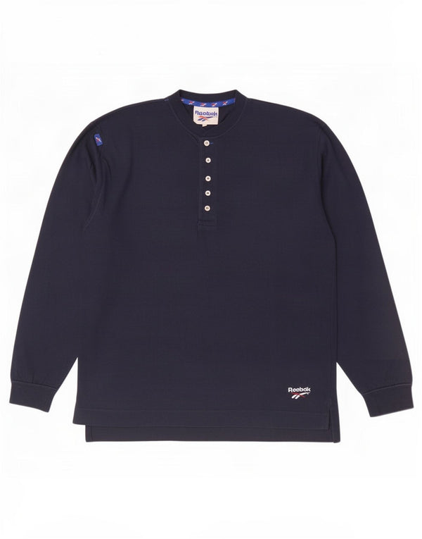 Top Reebok da uomo a manica lunga piccolo in cotone blu navy