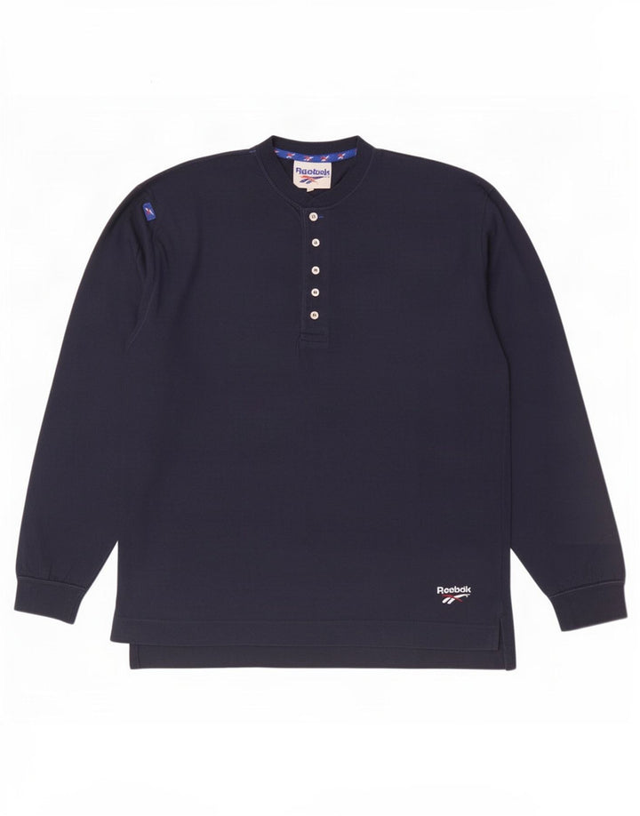 Top Reebok da uomo a manica lunga piccolo in cotone blu navy
