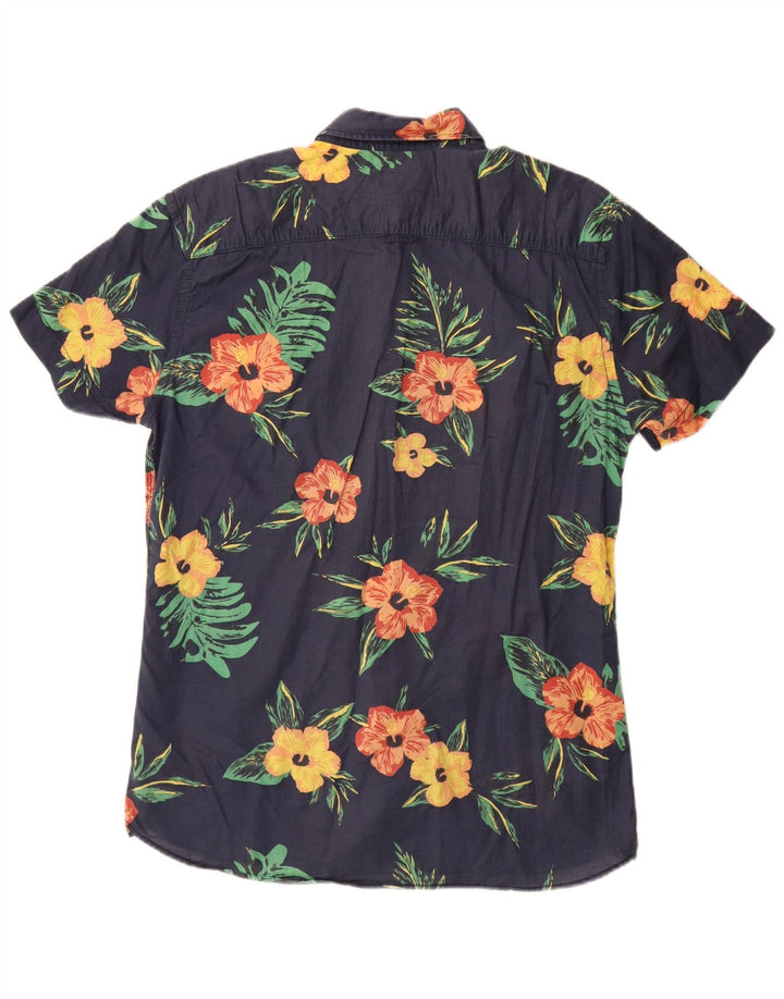 JACK & JONES Camicia a maniche corte da uomo Large in cotone floreale blu navy