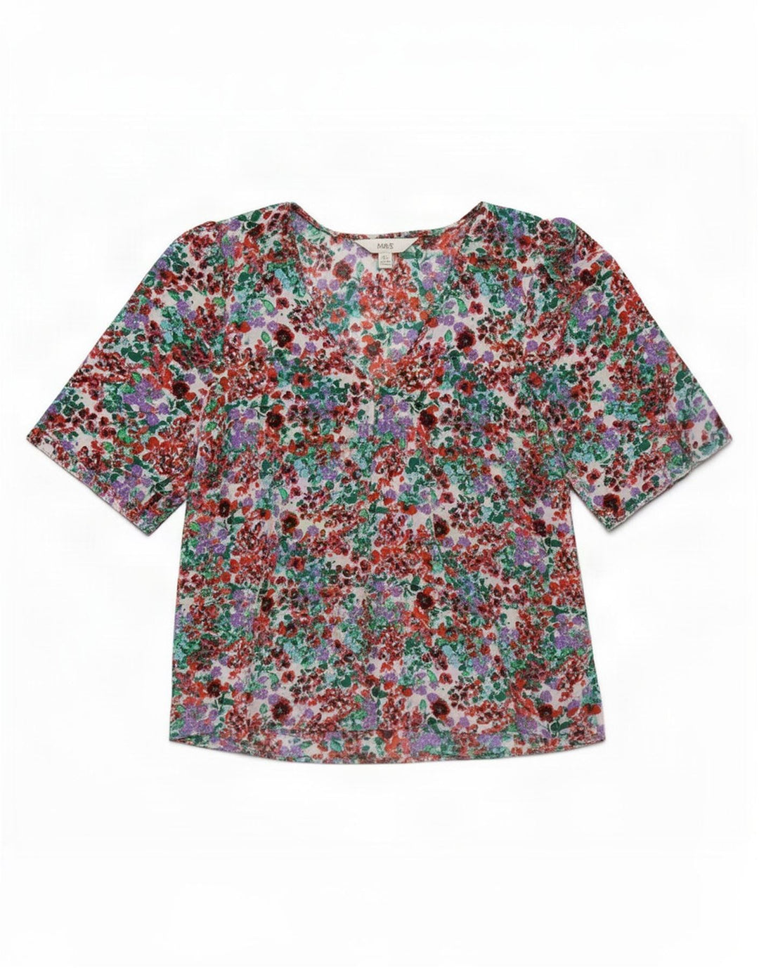 Camicetta camicia da donna Marks & Spencer UK 14 grande floreale multicolore