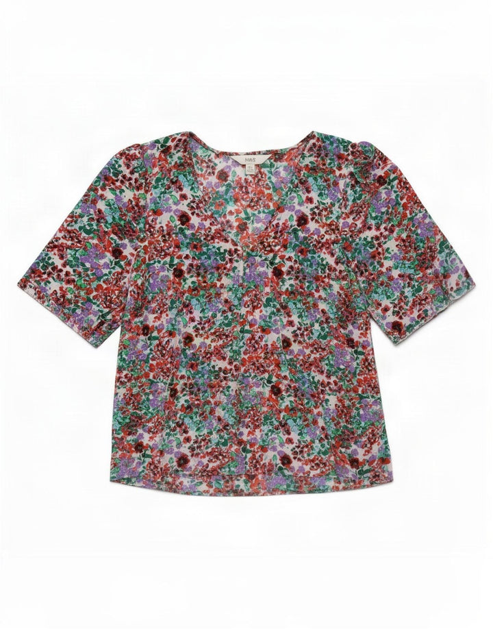 Camicetta camicia da donna Marks & Spencer UK 14 grande floreale multicolore