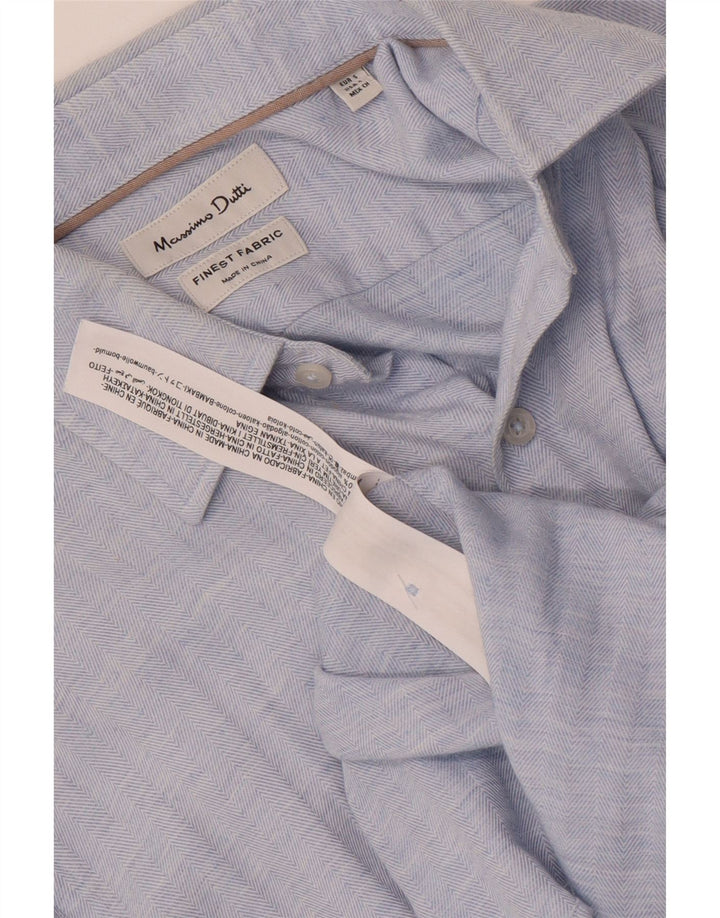 MASSIMO DUTTI Camicia Uomo Piccola Blu Spinata Cotone