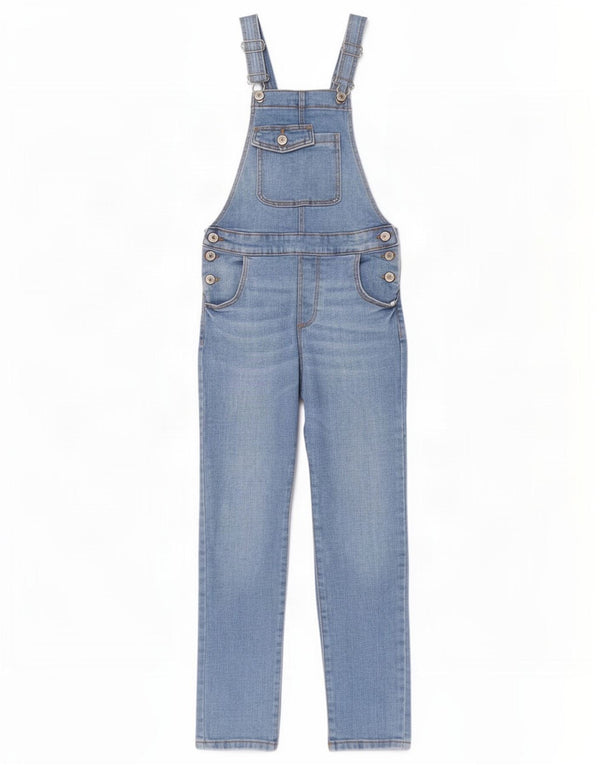 Zara Bambina Salopette Jeans Slim 9-10 Anni W24 L25 Blu Cotone
