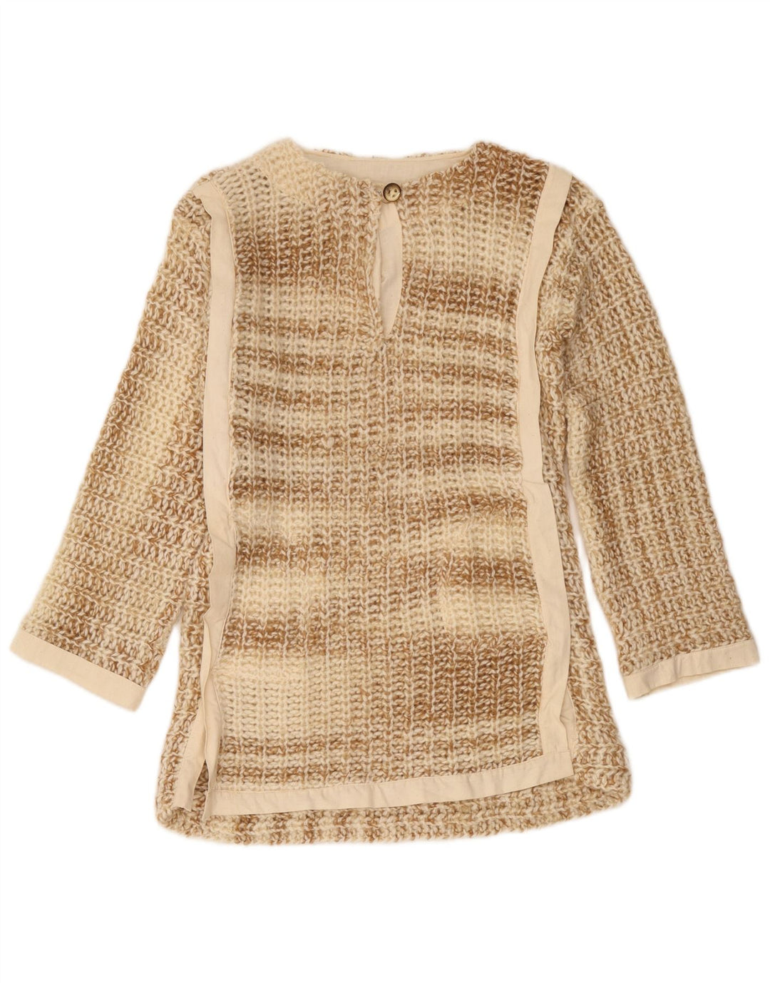 Maglione vintage da donna con collo a bottoni, UK 10, piccolo beige screziato