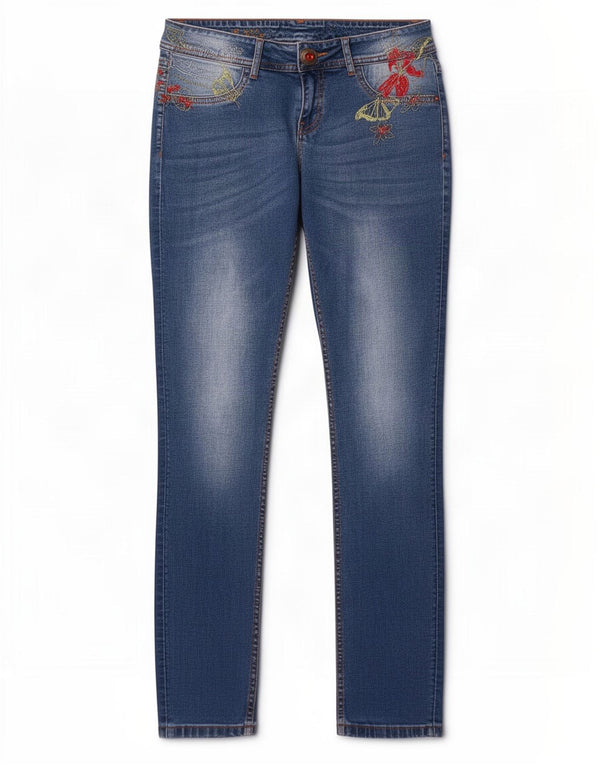 Jeans slim grafici da donna Desigual W30 L32 blu floreale