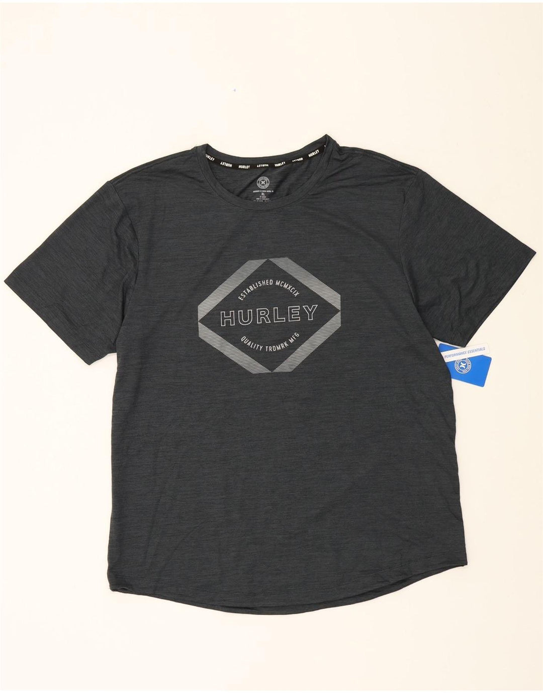 HURLEY Mens Graphic T-Shirt Top XL Grey Polyester Vintage Hurley and Second-Hand Hurley from Messina Hembry 