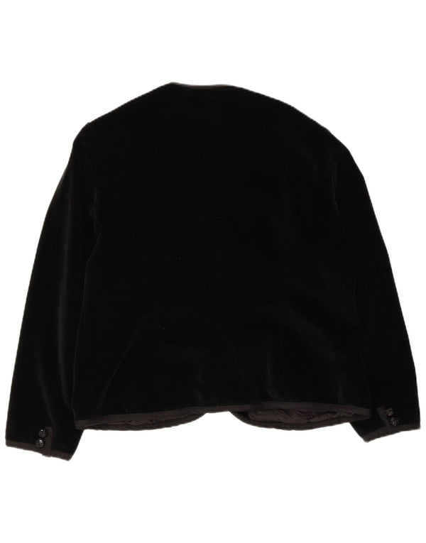 Giacca blazer in velluto a 5 bottoni vintage da donna UK 14 media nera