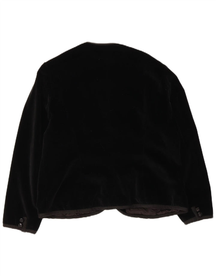 Giacca blazer in velluto a 5 bottoni vintage da donna UK 14 media nera