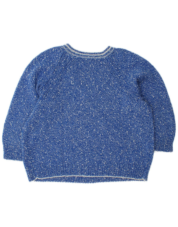 Maglione maglione con scollo a V vestibilità ampia da donna VINTAGE UK 14 Blu medio screziato