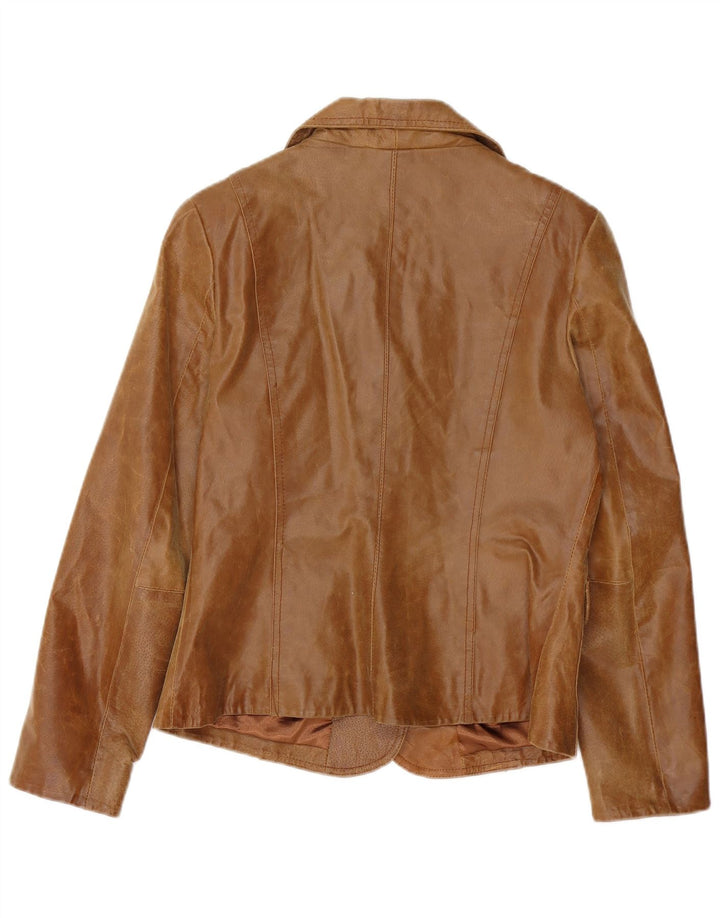 Giacca blazer in pelle da donna a 3 bottoni Bay UK 14 grande in pelle marrone