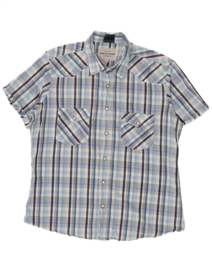 Camicia da uomo a maniche corte Americanino XL in cotone a quadri blu